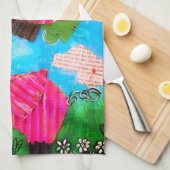 キッチンタオカラフルルを豚が飛ぶときかわいい キッチンタオル (四つ折り)