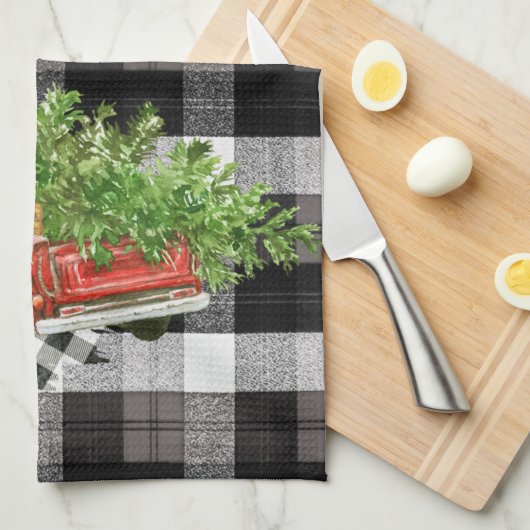 キッチンタオパーソナライズされたルクリスマストラックバッファロープライ キッチンタオル (四つ折り)