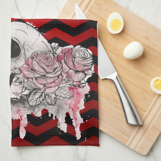 キッチンタオパーソナライズされたルスカルバラゴシックシェブロン キッチンタオル (四つ折り)