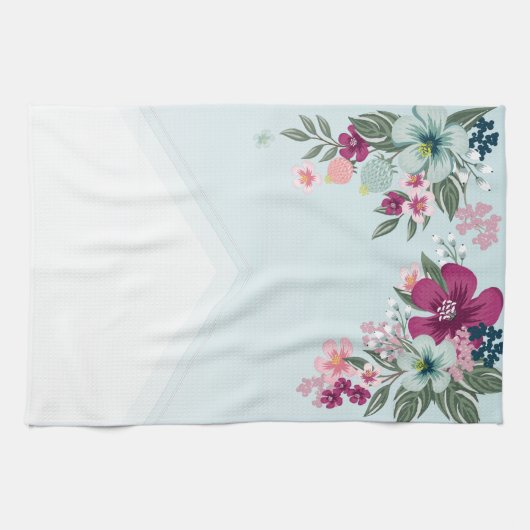 キッチンタオパーソナライズされたル熱帯花オンブルー キッチンタオル (横)