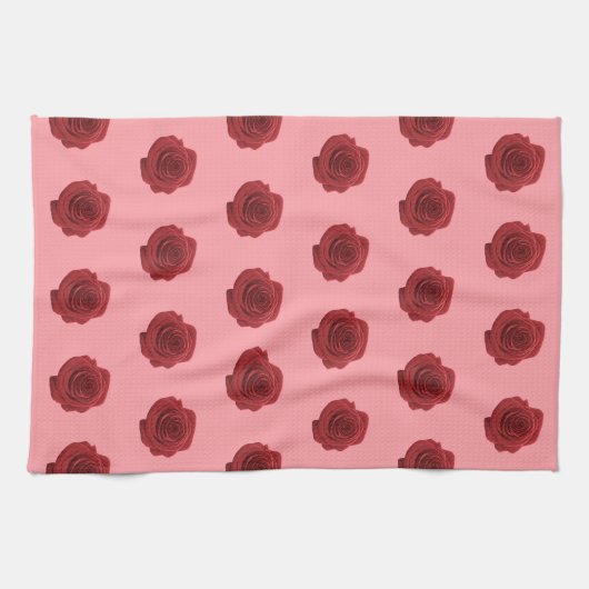 キッチンタオルに赤バラ花継ぎ目無し模様 キッチンタオル (横)