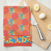 キッチンタオルまたはティータオル、オレンジ、青パッチワーク キッチンタオル (四つ折り)