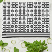 キッチンタオルウェルシュタペストリーデザインブラックオンホワイト キッチンタオル (折り畳み)