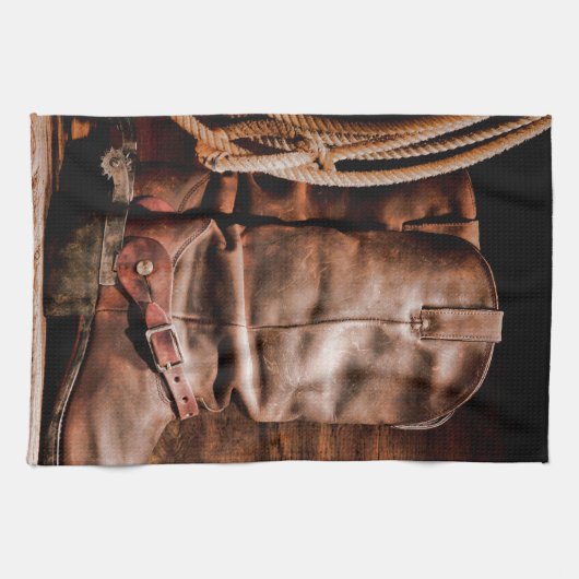 キッチンタオルカウボーイブーツバームウッドカ素朴ウンター キッチンタオル (横)