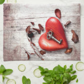 キッチンタオルカントリーウッド鍵に私のハート 素朴 キッチンタオル (折り畳み)