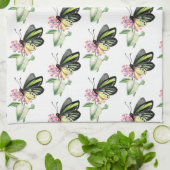 キッチンタオルグリーンバードバタフライプリント キッチンタオル (折り畳み)