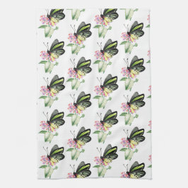 キッチンタオルグリーンバードバタフライプリント キッチンタオル