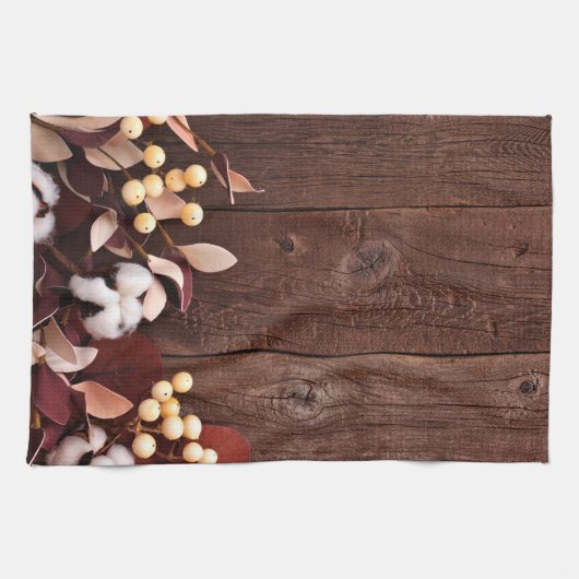 キッチンタオルコットンブランチ上のダークウッドステムクン キッチンタオル (横)