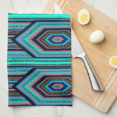 キッチンタオルストライプメキシコインカティール(緑がかった色)(1)青 キッチンタオル (四つ折り)