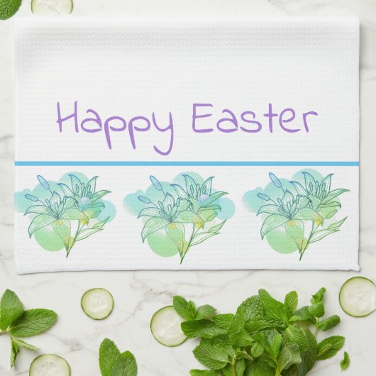 キッチンタオルハッピーイースターユリ キッチンタオル (折り畳み)