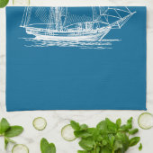 キッチンタオルブルー帆船航海の船 キッチンタオル (折り畳み)