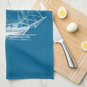 キッチンタオルブルー帆船航海の船 キッチンタオル (四つ折り)