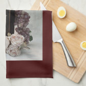キッチンタオルワイン，ブドウとバラ キッチンタオル (四つ折り)