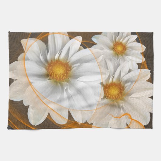 キッチンタオル花ホワイトブラックオレンジ キッチンタオル (横)