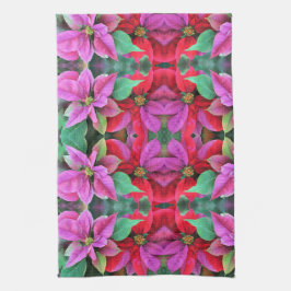 キッチンタオル – 赤とピンクのポインセティアス