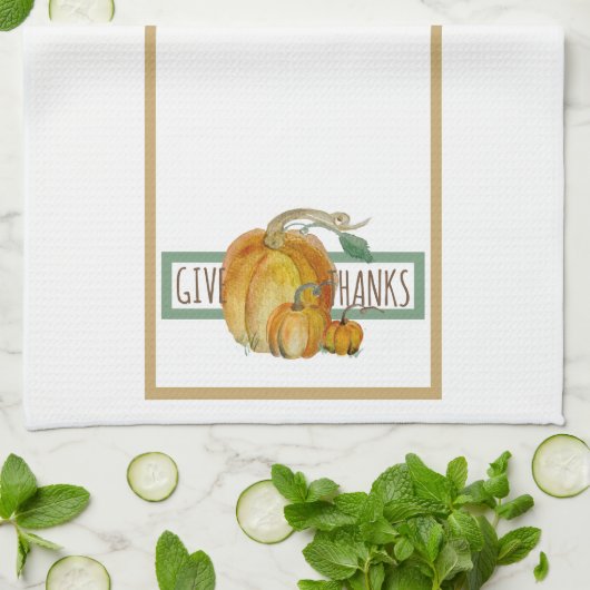 キッチンタオル - Give Thanks | 水彩パンプキン (折り畳み)