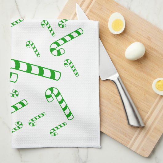 キッチンタオル – Green Candy Canes (四つ折り)