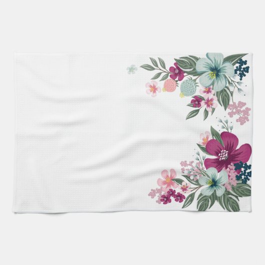 キッチンタパーソナライズされたオルの熱帯花(白い花) キッチンタオル (横)