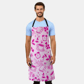 キッチンダイニングかわいいティーコーヒーガーリーピンク エプロン (着用した状態)