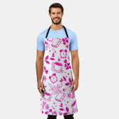 キッチンダイニングかわいいティーコーヒーピンク エプロン (着用した状態)