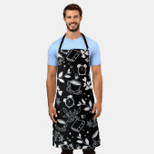 キッチンダイニングかわいいティーコーヒー黒と白 エプロン (着用した状態)