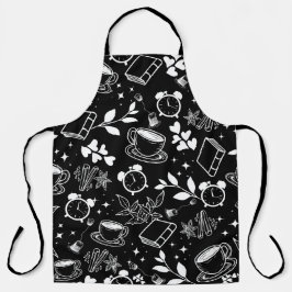 キッチンダイニングかわいいティーコーヒー黒と白 エプロン
