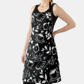 キッチンダイニングかわいいティーコーヒー黒と白 エプロン (インサイチュ)