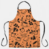 キッチンダイニングカワイティーコーヒーブックオレンジ色のパターン エプロン (正面)