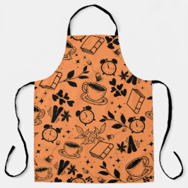 キッチンダイニングカワイティーコーヒーブックオレンジ色のパターン エプロン