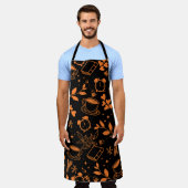 キッチンダイニングカワイティーコーヒーブックオレンジ色のパターン エプロン (着用した状態)