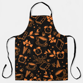 キッチンダイニングカワイティーコーヒーブックオレンジ色のパターン エプロン