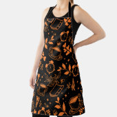 キッチンダイニングカワイティーコーヒーブックオレンジ色のパターン エプロン (インサイチュ)