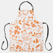 キッチンダイニングカワイティーコーヒーブックオレンジ色のパターン エプロン (正面)