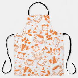 キッチンダイニングカワイティーコーヒーブックオレンジ色のパターン エプロン