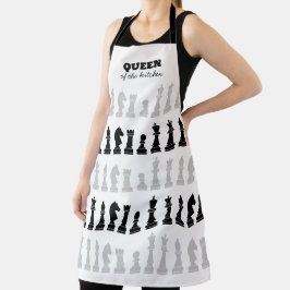 キッチンチェスのクイーン白黒パターン エプロン