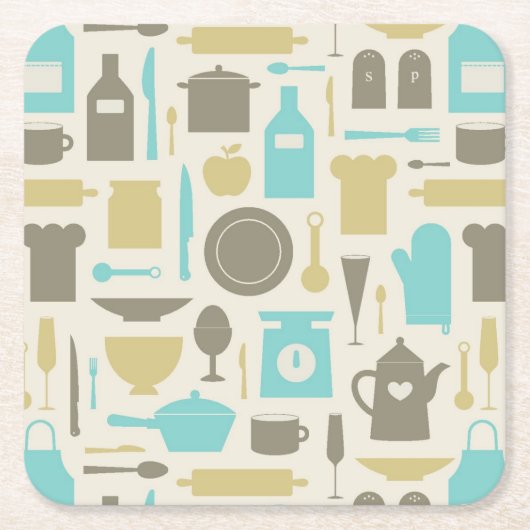 キッチンツールのパターン スクエアペーパーコースター (正面)