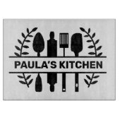 キッチンツールグラフィック付きカスタムネーム カッティングボード (正面)