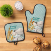 キッチンツール バーキング用品 水色ドット 鍋つかみ&鍋敷きセット (トップダウン)