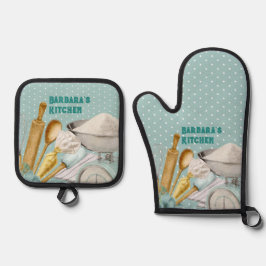 キッチンツール ベーキング用品 青い水玉模様 鍋つかみ&鍋敷きセット