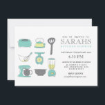 キッチンティーブライダルシャワーパーティー招待状 招待状<br><div class="desc">オリジナルベクトルデザイン手書き（ペンとタブレット）キッチン器具、アクセサリー、アプライアンスPip Gerard {Pip Pip Hooray}による。ここでは、モダンまだアクアコンテンポラリーカジュアル/ターコイズキッチンティー/ブライダルシャワー招待状。</div>