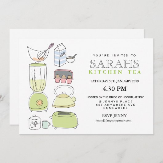 キッチンティーブライダルシャワーパーティー招待状 招待状 (正面/裏面)
