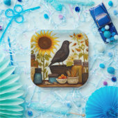 キッチンテーブル上の秋のひまわり鳥 ペーパープレート (パーティー)