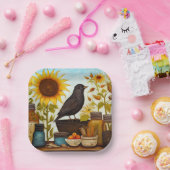 キッチンテーブル上の秋のひまわり鳥 ペーパープレート (パーティー)