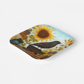 キッチンテーブル上の秋のひまわり鳥 ペーパープレート (傾斜あり)