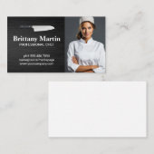 キッチンナイフロゴ | 笑顔を見せる女性シェフ 名刺 (正面/裏面)