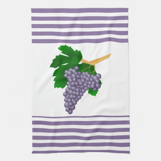キッチンハンドストライプタオル付き紫ブドウ キッチンタオル (縦)