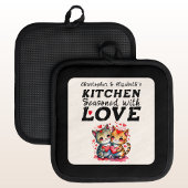 キッチンパーソナライズされたで可愛い猫をブラックと呼ぶ 鍋敷き