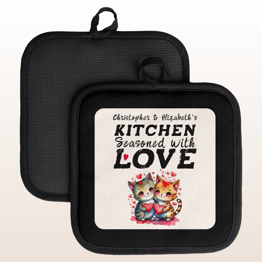 キッチンパーソナライズされたで可愛い猫をブラックと呼ぶ 鍋敷き