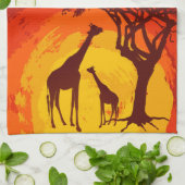 キッチンパーソナライズされたタオルアフリカンサファリキリン キッチンタオル (折り畳み)