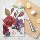 キッチンパーソナライズされたタオルホワイトローゼズ金ゴールドジオメトリ キッチンタオル (四つ折り)